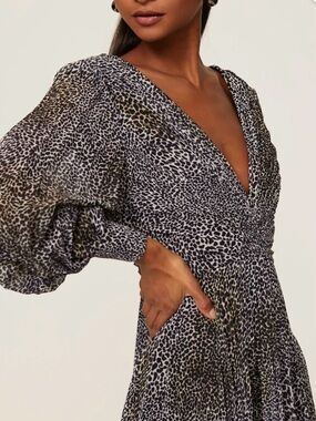 Badgley Mischka Pleated Leopard Deep V Gown size 4 retail $914